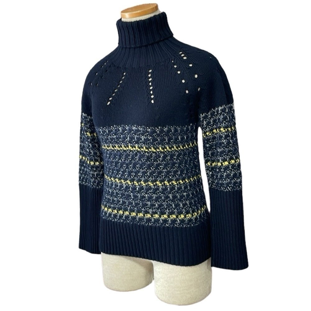 Les Copains Sweater Women's XS Extra Small IT 42 Blue Wool Knit Turtleneck - Picture 3 of 14